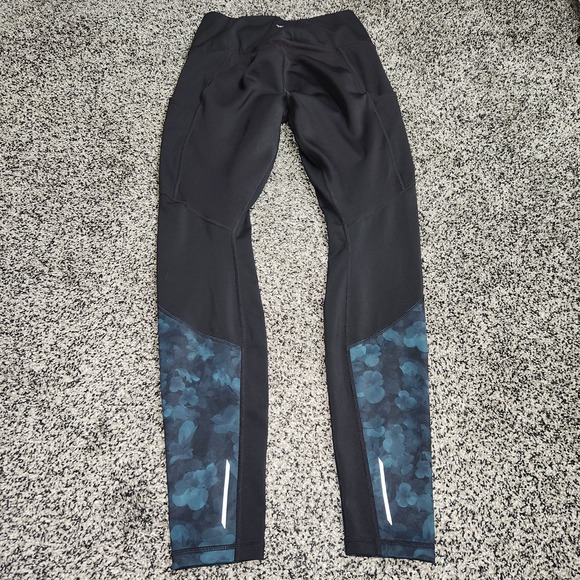 Athleta Frost Hi Traverse Leggings Hi Rise Black Green Floral Fairy Pockets Sz S - Picture 5 of 9